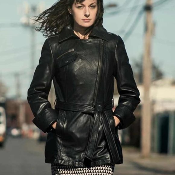 Whet Blu Mid-Length Belted Leather Jacket-Black-XXL-New without Tags - Picture 3 of 3